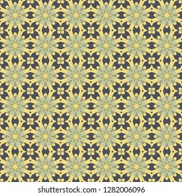 Nontrivial bright color abstract  geometric pattern in yellow, vector seamless, can be used for printing onto fabric, interior, design, textile, covers, background, paper, tile, towel, carpet, border