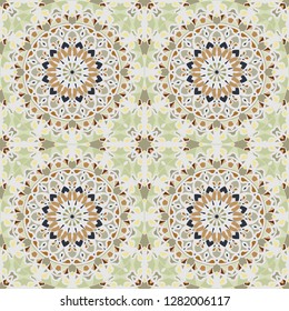 Nontrivial bright color abstract  geometric pattern in green, vector seamless, can be used for printing onto fabric, interior, design, textile, covers, background, paper, tile, towel, carpet, border