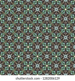 Nontrivial bright color abstract  geometric pattern in green, vector seamless, can be used for printing onto fabric, interior, design, textile, covers, background, paper, tile, towel, carpet, border