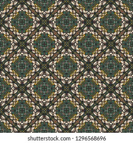 Nontrivial bright color abstract  geometric pattern in green, vector seamless, can be used for printing onto fabric, interior, design, textile, covers, background, paper, tile, towel, carpet, border