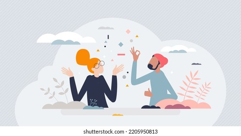 Nonverbal communication with body language expression tiny person concept. Signs and gestures as feelings and emotions physical representation vector illustration. Italian style hand gesturing culture