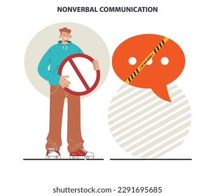 Comunicación no verbal. El lenguaje corporal a través de la conversación interpersonal. Gesto y expresión facial. Ilustración vectorial plana