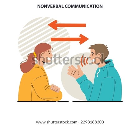 Non-verbal communication. Body language through interpersonal conversation. Gesturing and facial expression. Flat vector illustration Stock photo © 