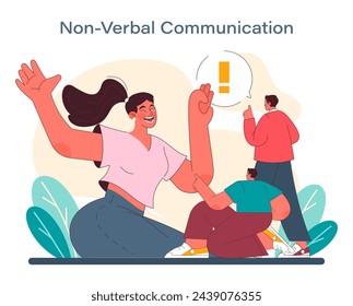 Non-verbal communication concept. Illustration of joyful interaction, where body language speaks volumes, highlighting the unspoken yet powerful dialogue. Vector illustration.