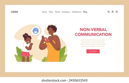 Non-verbal communication web or landing. Mother and daughter share moment of love and joy, expressing emotions without words. Body language, gestures and facial expressions. Flat vector illustration