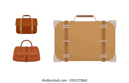 Non-wheeled Luggage or Suitcase Bag and Trunk with Handle Vector Set