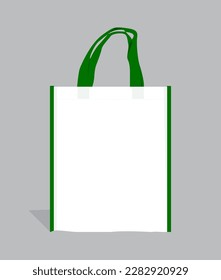 Nonwoven Bag, Bag non woven in green colour, white with green border bag vector illustration, plain bag for mockup design.