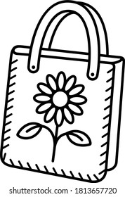 Non-woven fabric handmade bag for kids. Vector outline icon.