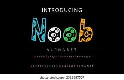 Noob Funky colorful cartoon font type. Vector alphabet