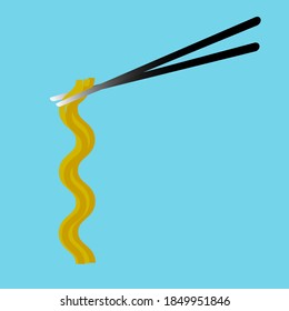 Noodle, Asian food icon suitable for info graphics, websites and print media. Vector icon of chopstick and noodles on a light blue background.
