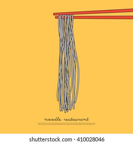 Noodle Asian Food Into Chopsticks, Menu Poster, Vector Illustration