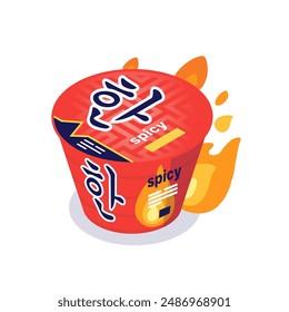 Noodle Asian Soup Ramen. Inscription One on packaging.  Isometric vector illustration