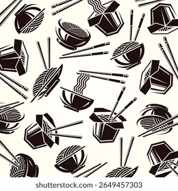 Noodle background, pattern set. Collection icons noodle. Vector