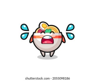 noodle bowl cartoon illustration with crying gesture , cute style design for t shirt, sticker, logo element