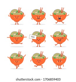 Noodle Bowl Character Cute Vector Set