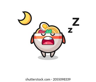 noodle bowl character illustration sleeping at night , cute style design for t shirt, sticker, logo element