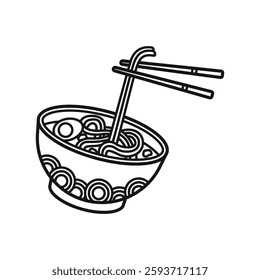 Noodle bowl with chopstick outline illustration