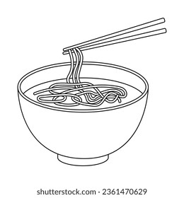 Noodle bowl and chopsticks. Food line icon