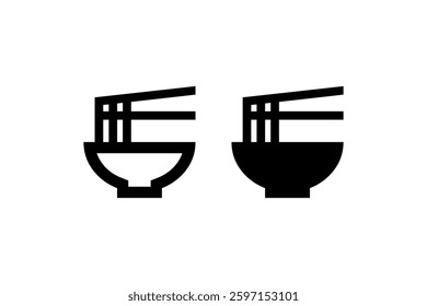 Noodle Bowl with Chopsticks Icon Silhouette Vector