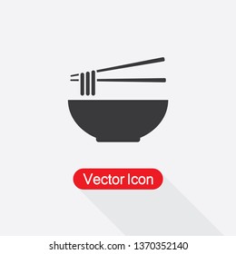 Noodle Bowl With Chopsticks Icon Vector Illustration Eps10