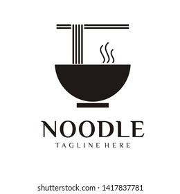 Noodle in the bowl and chopsticks logo design 