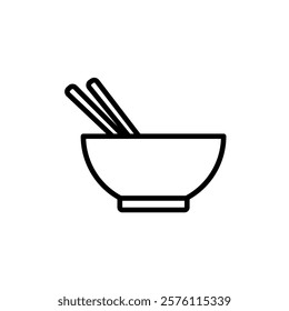 noodle bowl icon with chopsticks, simple flat style, pictogram logo symbol vector illustration, isolated on white for mobile app