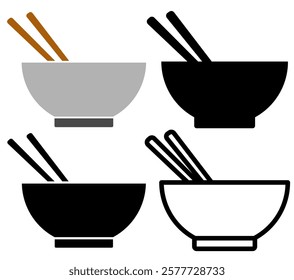 noodle bowl icon with chopsticks, simple flat style, pictogram logo symbol vector illustration, isolated on white for mobile app