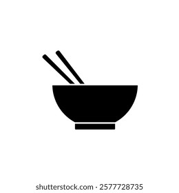 noodle bowl icon with chopsticks, simple flat style, pictogram logo symbol vector illustration, isolated on white for mobile app