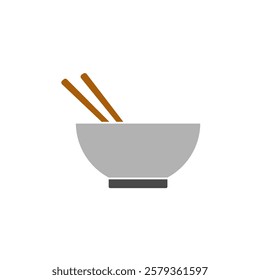 noodle bowl icon with chopsticks, simple flat style, pictogram logo symbol vector illustration, isolated on white for mobile app