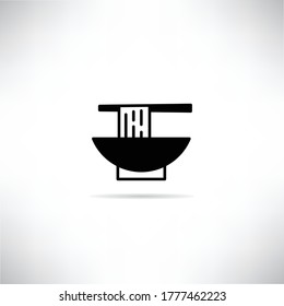 noodle bowl icon with drop shadow vector illustration