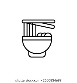 Noodle Bowl Icon Featuring Chopsticks And Rounded Toppings In Black Outline