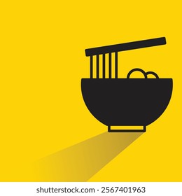 noodle bowl icon with shadow on yellow background