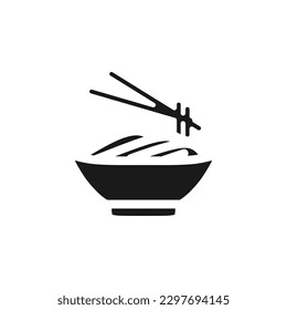 Noodle in bowl icon, world cuisine black fill vector illustration in trendy style. Editable graphic resources for many purposes.