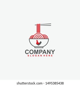 Noodle in Bowl Logo With Chicken. Vector Illustration