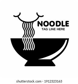 Noodle In Bowl Logo , Cute Ramen Noodle Cartoon Icon Illustration