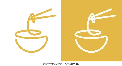 noodle and bowl logo design line icon vector illustration