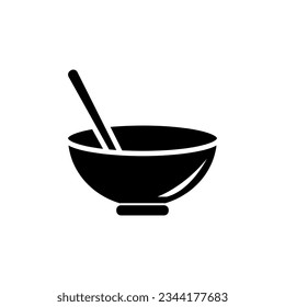 Diseño del logo del tazón de fideos, ilustración plana vectorial sobre fondo blanco.