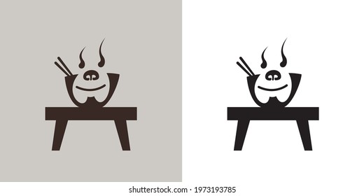 Noodle Bowl Logo With Monkey Character On The Table, Suitable For Brand Logos, Business Logos, Icon Images, Symbols, Etc.