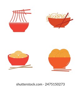 Noodle bowl logo template. Chinese food vector design. Ramen noodles illustration