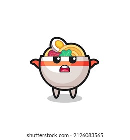 noodle bowl mascot character saying I do not know , cute style design for t shirt, sticker, logo element