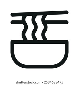 Noodle bowl UI icon, asian food minimal line vector symbol