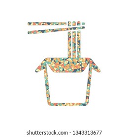 Noodle in box, asian food takeaway, wok icon. Colored mosaic with polygons