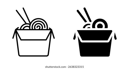 Noodle box icon with chopsticks. Line and silhouette style.