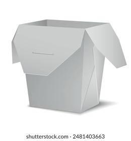 Noodle box white open cardboard container for Asian food delivery takeaway realistic vector illustration. White package blank mockup for Chinese Japanese wok rice cookery food to go service