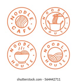 Noodle cafe logotypes. Vector hand drawn badges. 