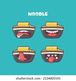 noodle cartoon. food vector illustration. with different mouth expressions. cute cartoon