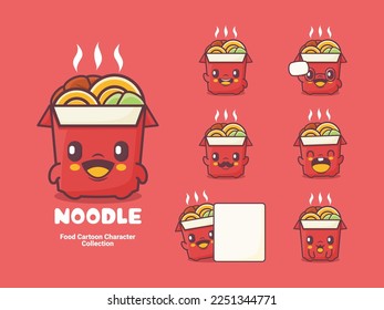 noodle cartoon. food vector illustration with different expressions