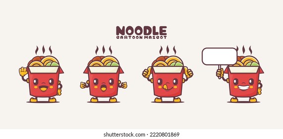 Noodle cartoon mascot. food vector illustration. with different expressions.