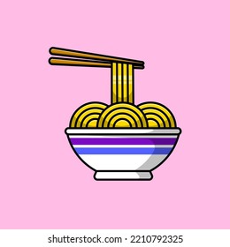 Noodle With Chopstick Cartoon Vector Icons Illustration. Flat Cartoon Concept. Suitable for any creative project.

