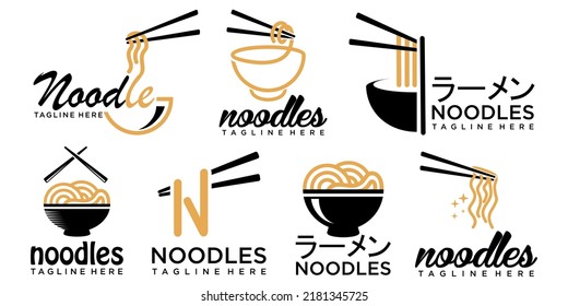 noodle with chopstick logo icon set design for an asian restaurant business